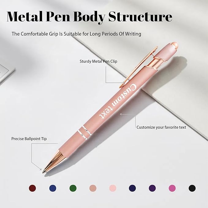 CRME Personalized Pens Custom Ballpoint Pen with Stylus Tip Customized Engraved Pens with Name/Logo Nurse Gifts Office Supplies for Women Customizable Writing Pen for Men Rose Gold