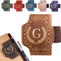 Personalized Bygone Mark Bookmark with Pen Holder, Leather Magnetic Bookmark 26 Letters,Gifts for Book Lovers, Readers, Leather Book Marks for Men Women (Brown, G)