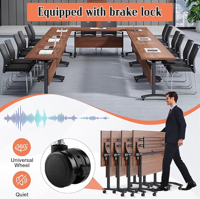 Conference Table,55.1''Folding Conference Room Table for 4-12 People,Mobile Flip Top MeetingTraining Table with Different Coulor and Styles for Offices, Classrooms,Meeting Room (6, 61''D)