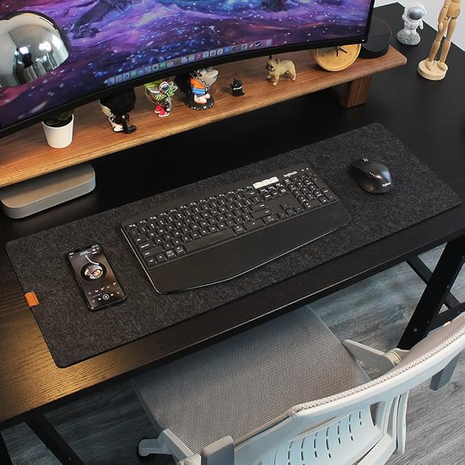 Bright Stone Felt Desk Mat,Non-Slip Mouse Pad, 27.5"x11.8" Office Supplies Desk Protector, Desk Accessories for Home and Office (Black)