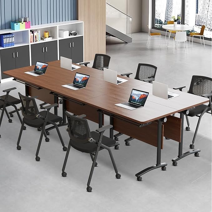 Conference Table Foldable Meeting Tables,Flip Top Mobile Training Table The folding conference table With Silent Wheels Is Convenient And Fast,Modern Mobile Meeting Tables (2pack 180*60*75)