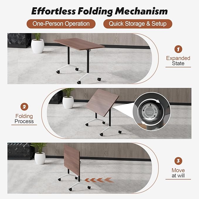Goakwwuz Conference Room Table, Folding Conference Tables,Thicken Grey Tabletop,Flip Top Wooden Seminar Meeting Room Table for Conference Room Offices (4, Walnut, 47.2“)