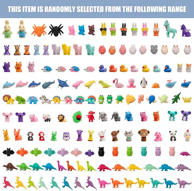 CLOCK KING 132pcs 3D Cute Kids Erasers, Random Desktop Pet Toys Gifts, Classroom Rewards Kids Party Gifts, Various Styles Such as Animals, Food, Plants, Space, Princess, Sports, Halloween, Christmas