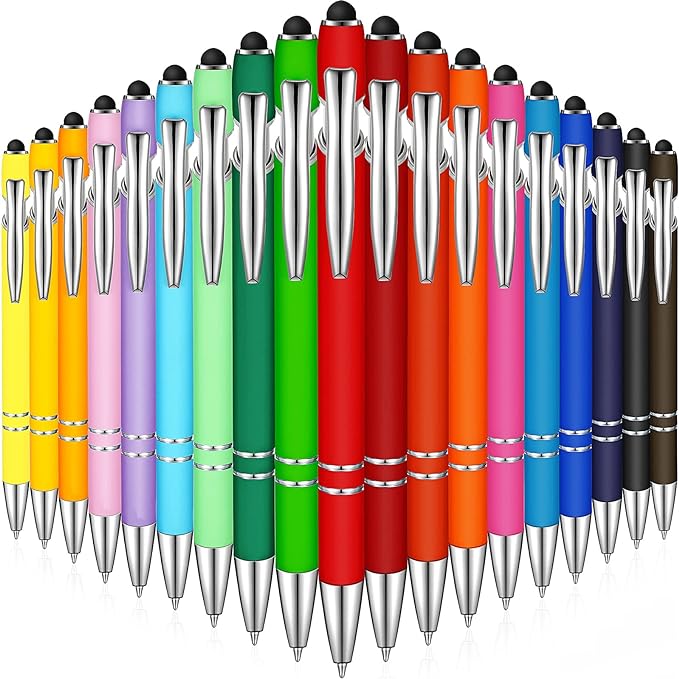Zonon 38 Pieces Rubberized Ballpoint Pen with Stylus Tip Stylish Metal Pen Capacitive Styli with Soft Rubberized Grip, Black Ink for Most Devices(Assorted Colors)
