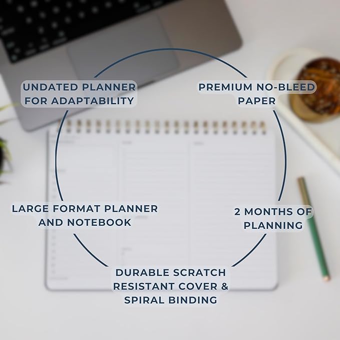Merely Home Undated Daily Planner | 8.25” x 11.75” Work To-Do Notebook | ADHD Academic Organizer | Multi-Layout | Men and Women Planner | College Supplies | Black | Landscape Layout