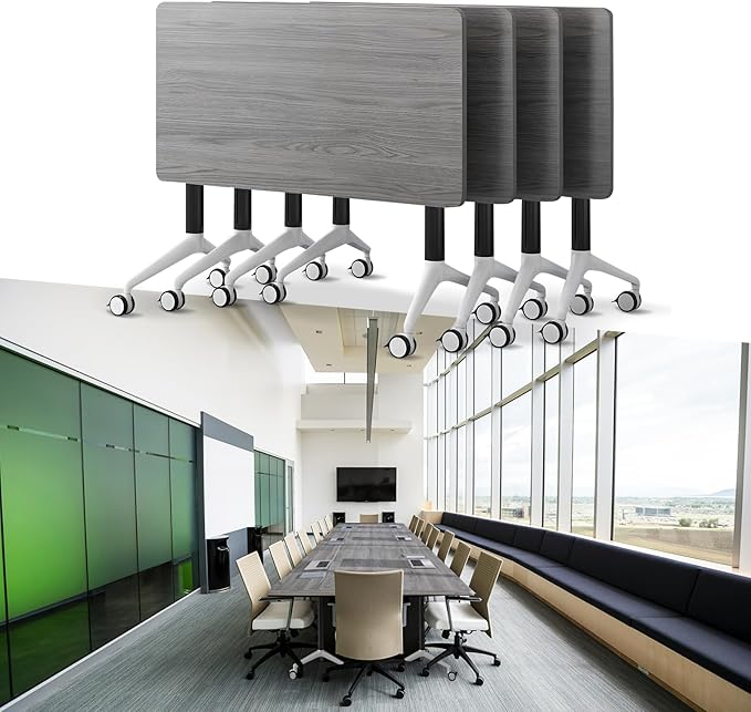 Goakwwuz Conference Room Table, Folding Conference Tables,Thicken Grey Tabletop,Flip Top Wooden Seminar Meeting Room Table for Conference Room Offices (4, Grey, 47.2“)
