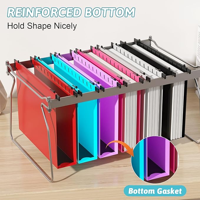 Nordun Extra Capacity Plastic Hanging File Folder Letter Size,12 Pack Reinforced Hang Folders with Heavy Duty 2 Inch Expansion, Durable Hanging Organizer Designed for Bulky Files, Assorted Colors