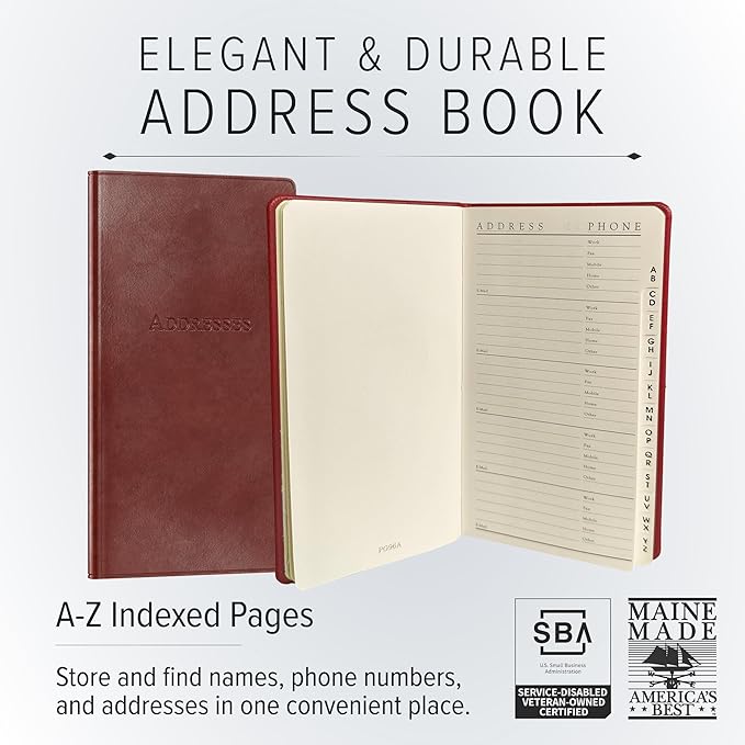 Gallery Leather Small Address Book with Alphabetical Tabs up to 403 Records, Leather Notebook Hardcover, Telephone and Address Books - 6 x 3.25, Camden Kiwi