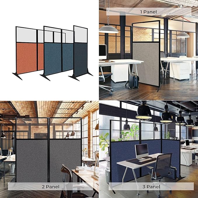 Versare Workstation Partition | Portable Wall Divider | Modern Office Cubicle | Free Standing Privacy Screen | Flexible Work Space | 99" x 70" W/Window, Black Fabric Panels