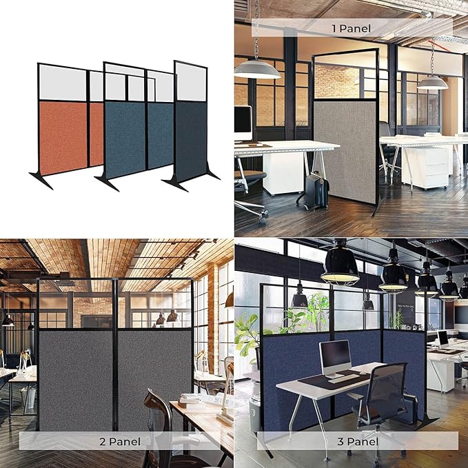 Versare Workstation Partition | Portable Wall Divider | Modern Office Cubicle | Free Standing Privacy Screen | Flexible Work Space | 66" x 70" W/Window, Royal Blue Fabric Panels