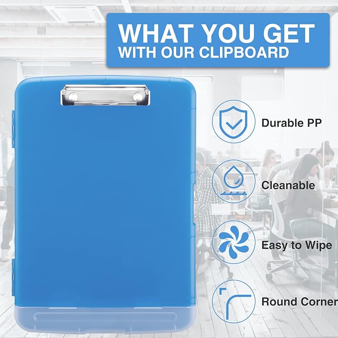 Sooez Clipboard with Storage, High Capacity Nursing Clip Board 8.5 x 11 with Pen Holder & Low Profile Clip, Plastic Clipboards Case Box, Teacher Must Haves School Office Supplies,Letter Size/ A4