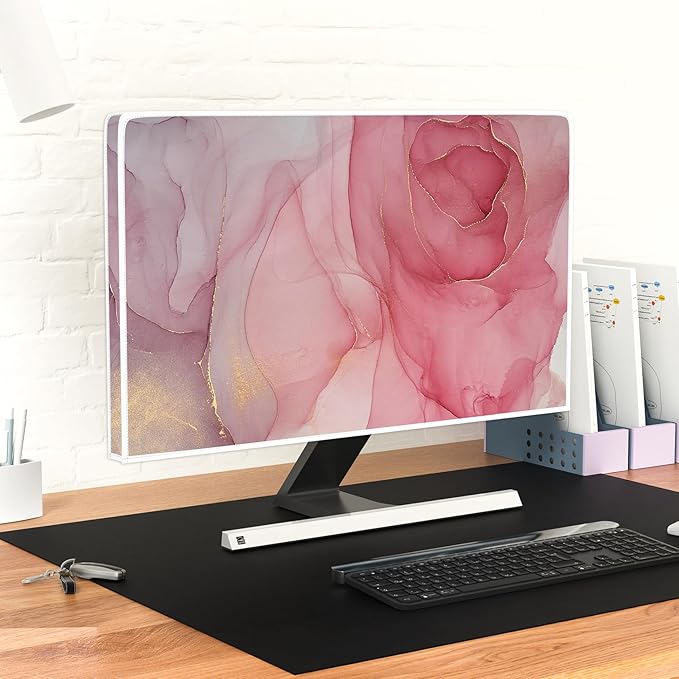 Baocicco Abstract Waterproof Television Cover with Pink Marble Design 40, 41, 42，43 Inch Full Body Cover for TV Screen Weatherproof Dust-Proof TV Screen Covers Sleeve Compatible with LED OLED Desktop
