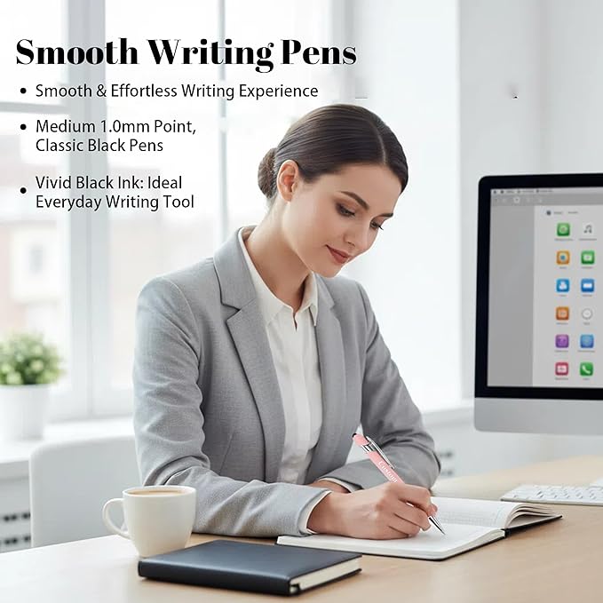 CRME Ballpoint Pen 2-in-1 Stylus Bulk Custom Pens Personalized Engraved Metal Pens with Name Text Logo for Business Writing Marketing Customizable Pen Engraving Pen Gift Coworkers Office Supplies