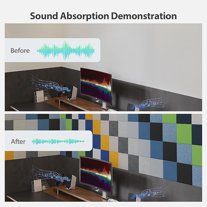 Amantech 12 Pack Acoustic Panels Self Adhesive Sound Proof Foam, High Density Sound Acoustic Panel, 12X12X0.4 Inch Square Panels in Home, Office, Reccording Room, Studio,and more(Moonlight Grey)