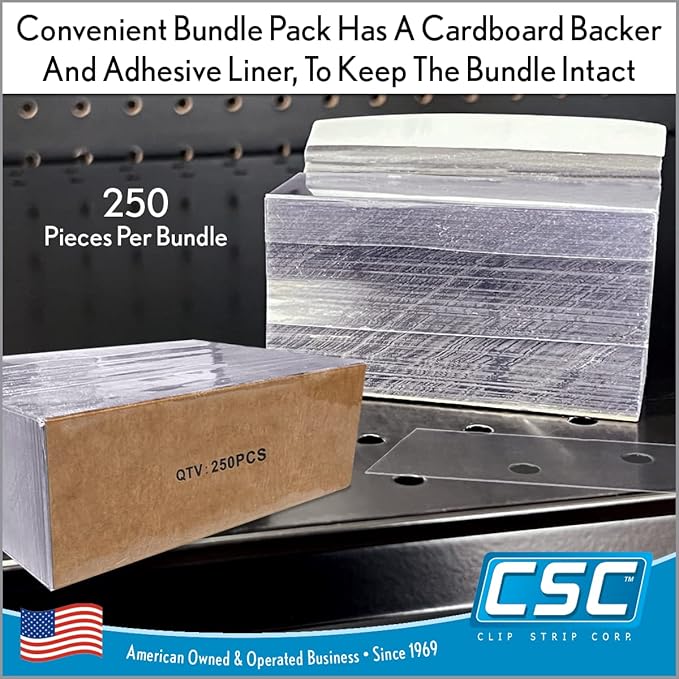 Price Data Channel Label Holder Chips, Clear Plastic Tags, 3" L x 1.25" H, 10 Mil Thick, Gondola Shelf Edge, Reusable, Made for Point of Purchase Shelf Molding by Clip Strip Corp., 250 Pack