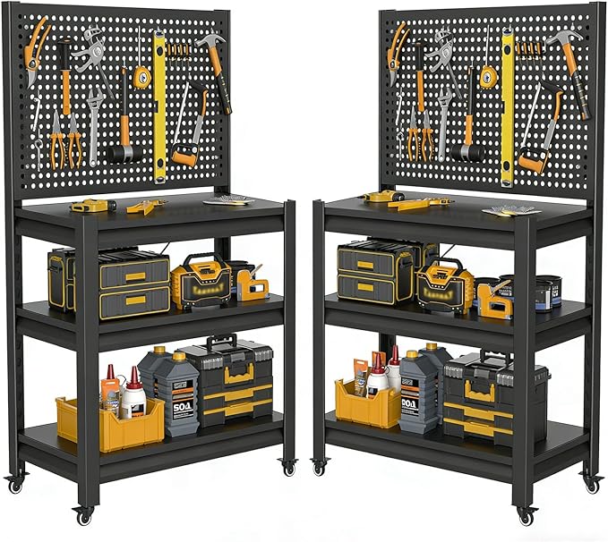 PLMFJQK 2 Sets Storage Shelves with Pegboard,Heavy Duty Garage Shelving Units and Storage,Metal Shelving Adjustable Shelves,Garage Storage Rack,Industrial Utility Shelf 47.2" H*33.46" W*18" D