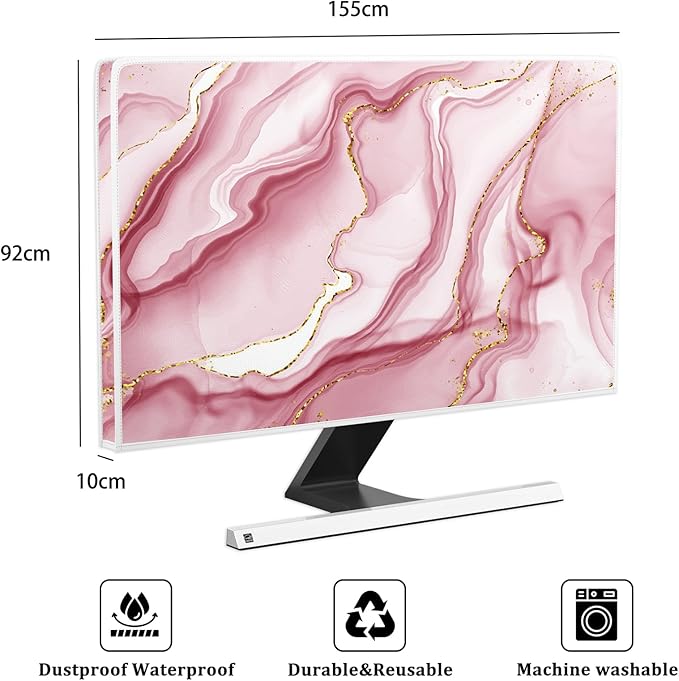 Baocicco Gold Pink Marble Waterproof TV Display Screen Cover 65 Inch TV Accessories Laptop TVs LCD Screen Decoration for Tablet Anti-Static Dustproof Protective for Home Office