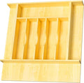Evjocoh Silverware Drawer Organizer Wood with Adjustable Partition for Kitchen Utensil Cutlery Flatware Cabinet Storage Compartment Tray Insert with Dividers (19.2" W x 19.5" D x 2.5" H)