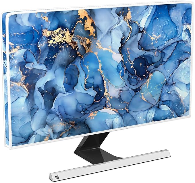 Baocicco Navy Blue Gold Marble Computer Monitor Dust Cover Creative Texture Grain Computer Screen Cover Panel Case Computer Screen Protective LCD/LED/HD 32 Inch Modern HD Monitor Decors