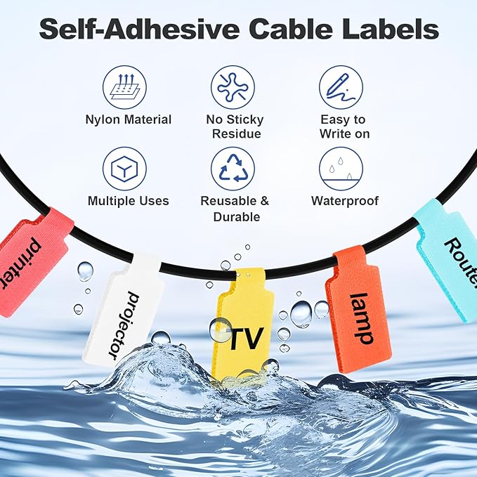 SZ.haitun 40 Pack Cable Labels Tags, Multi-Color Write On Wire Cord Tags and Charger Labels Waterproof for Cable Management and Identification Electronics (Rectangular)
