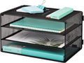EASEPRES 3 Tier Mesh Desk Organizer Tray, File Paper Letter Folder Holder Desktop Paper Sorter Mail Organization Rack Storage Accessories, for Office Home School Classroom, Black