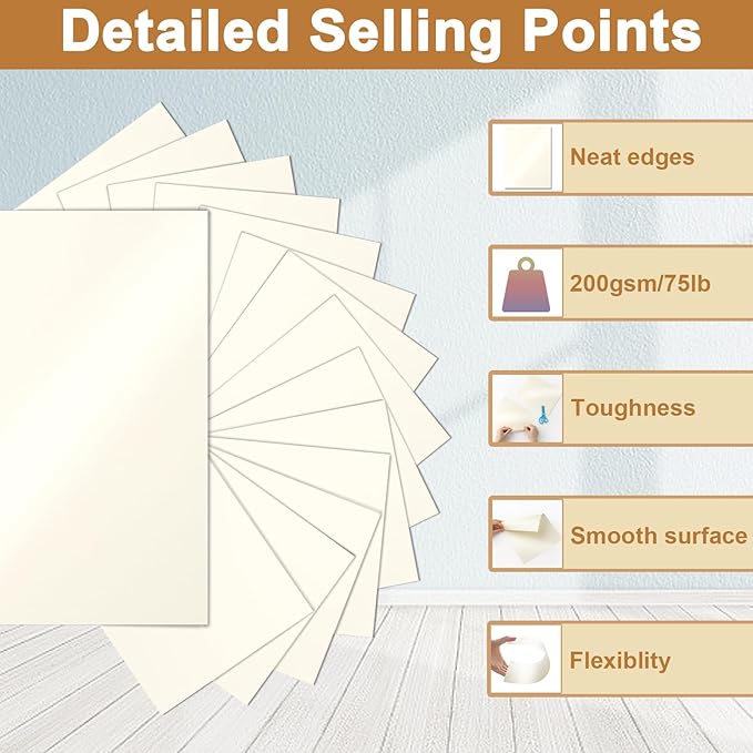 Silunkia 40 Sheets Cream Shimmer Cardstock 8.5 x 11 Ivory Paper, 75lb Off White Paper Card Stock for School Crafting, Cards Making, Business Cards, Wedding Invitations, Menus