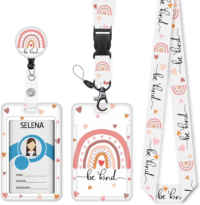 ID Badge Holder with Breakaway Lanyard, Lanyards for ID Badges Name Tags ID Card Holder, Cute Badge Reel Badge Clip Retractable, Teacher Nurse Student School Office Gifts, Positivity Design
