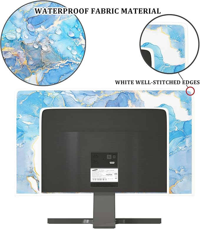 Baocicco Baby Blue Gold Marble Waterproof Screen TV Cover 40, 41, 42，43 Inch Modern Television Accessories TV LCD Fashion Weatherproof Screen TV Decorations for Tablet LED LCD OLED TVs