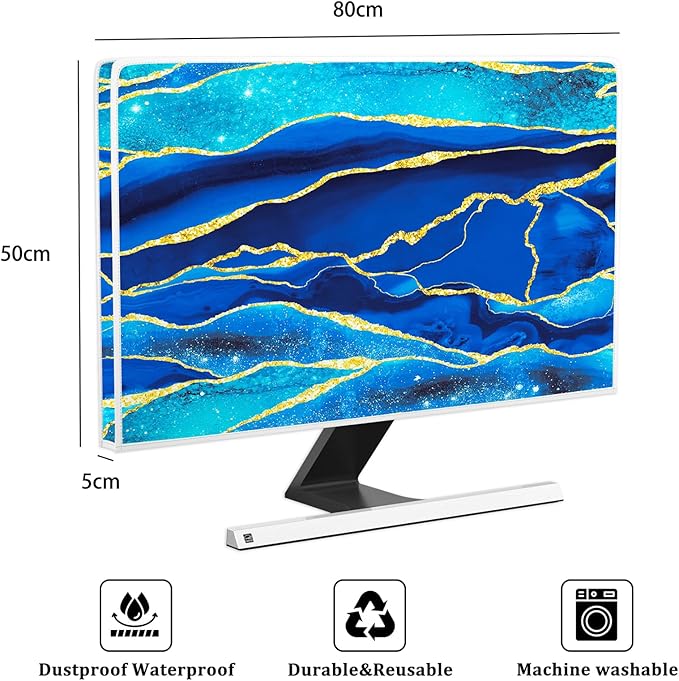 Baocicco Royal Blue Marble Waterproof TV Cover 32 Inch Creative Design Television Accessories Screen 32 Inch TV LCD Screen Television Decoration for Tablet LED LCD OLED TVs Decorations