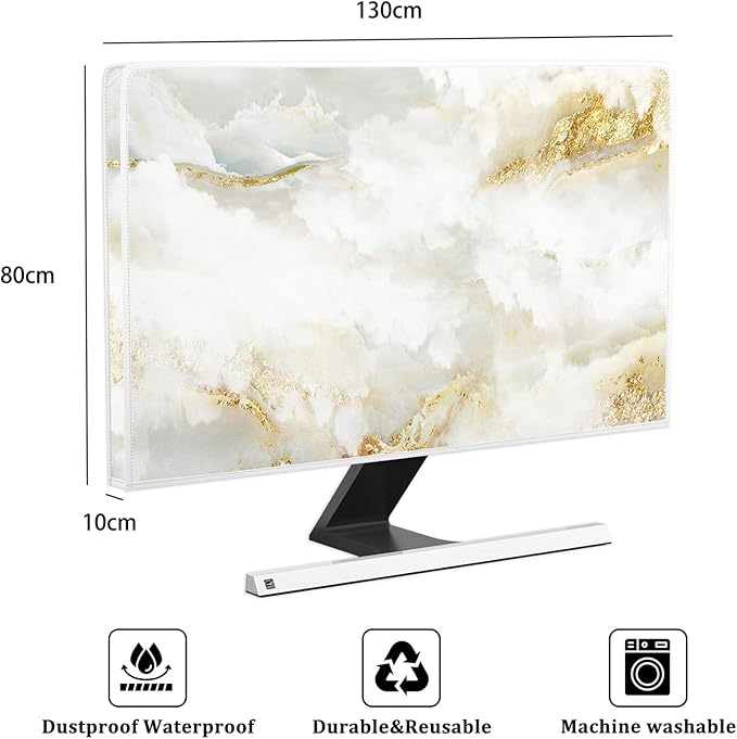 Baocicco White Gold Waterproof TV Display Screen Cover with Abstract Texture Marble Design 55 Inch Television Covers Sleeve Compatible with LCD LED PC Desktop and Home Hanging TV