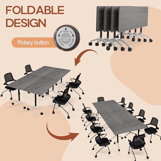 Folding Conference Table 4ft 5ft, Foldable Office Meeting Desk for 6 People, Multiple Sizes Colors Mobile Conference Room Table for Training Room School Business Furniture (4, Grey, 63in)