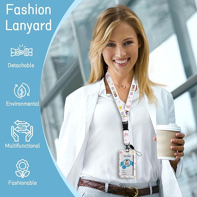 ID Badge Holder with Lanyard, Retractable Badge Holders Reels, Breakaway Lanyards Keychain, Cute ID Holders for Women Teacher Nurse Nursing Doctor Student