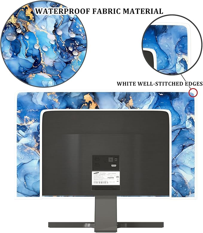 Baocicco Navy Blue Gold Marble Waterproof TV Dust Cover 45, 46, 47, 48 Inch Creative Texture Grain Television Screen Cover Abstract TV Display Protectors Protective LED LCD OLED TVs Dust-Proof