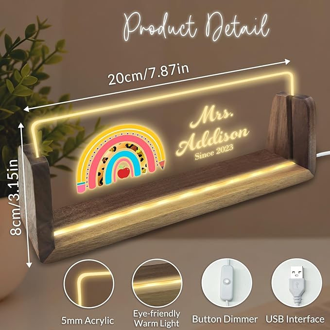 Desk Name Plate Personalized Custom Light Up Acrylic Plaque for Desk Customized Office Gifts for Coworkers Teacher Employee Office Decor for Women Men