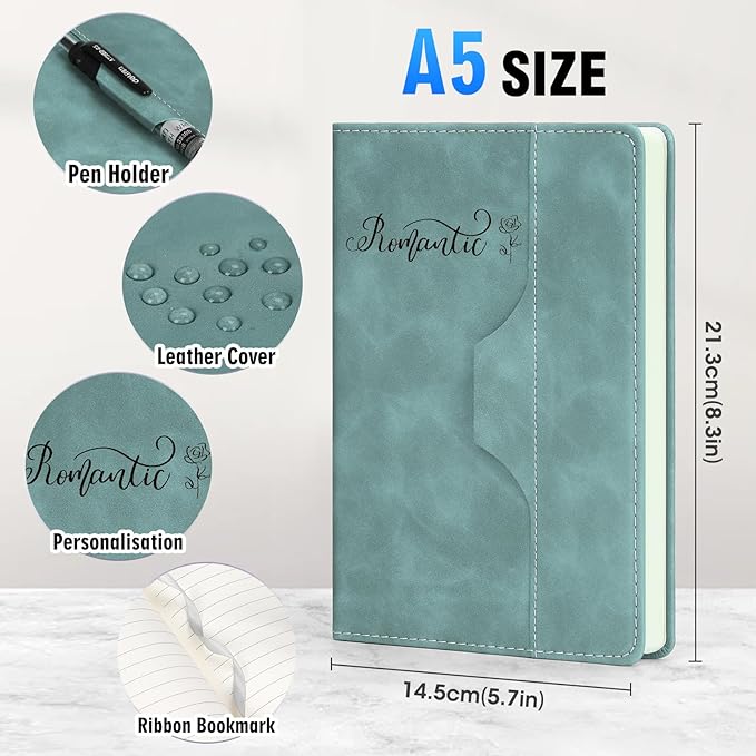 ENOMY Personalized Notebook Set with 10 PC Pens Lined A5 Custom Journal for Writing Men Women Custom Notebook Ideal Friend Girlfriend Gift, Light Blue