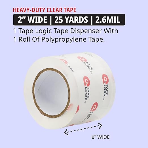 Tape Logic Heavy Duty 2in x 25yd Clear Packaging Tape with Dispenser, Strong Clear Packing Tape Roll Ideal for Shipping & Moving Boxes