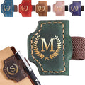 Personalized Mark Bookmark with Pen Holder, Leather Magnetic Book Marker 26 Letters,Custom Initials Page Marks, Gifts for Book Lovers Readers Men Women (Green, M)
