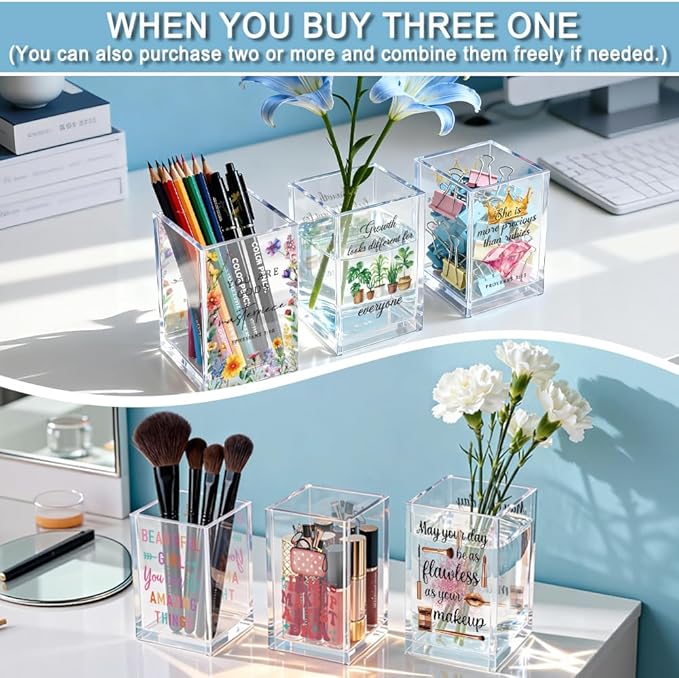 QYUVK You Are So Love Acrylic Cosmetic Holder, Pink Bow Clear Makeup Brush Holder Countertop, Storage Box for Makeup, Christian Bible Verses Birthday Gifts for Women Girlfriend Her