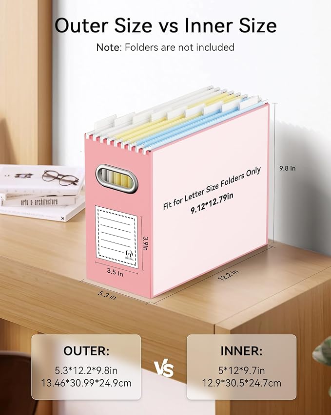 Oterri Cardboard File Organizer Box for Hanging File Folders Letter Size,File Box for Computer Desk,File Cabinet,Working Home,Office,Classroom (Variegated, Letter Size - 4 Packs)