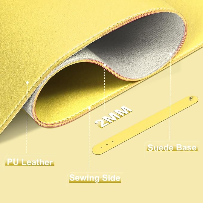Leather Desk Pad Protector, 39.4'' X 17'' Large Mouse Pad, Office Desk Mat, Non-Slip PU Leather & Suede Base Desk Blotter, Laptop Desk Pad, Desktop Mat for Office Home, Yellow