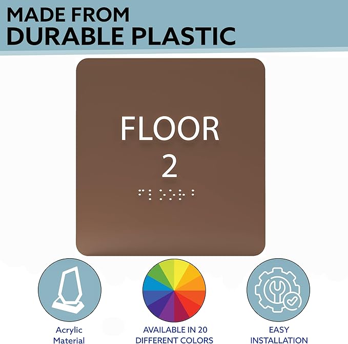 Khaki w/Black ADA Floor 2 Sign with Braille – Made from Durable Acrylic and Ready to Mount