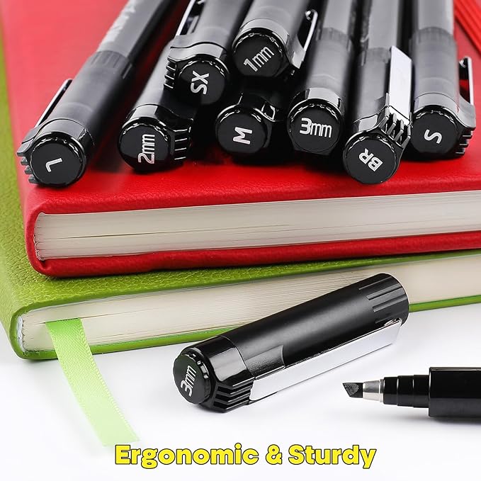 Dyvicl Hand Lettering Pens, Calligraphy Brush Pens Art Markers for Beginners Writing, Sketching, Drawing, Illustration, Scrapbooking, Journaling, Black Ink Pen Set, 8 Sizes