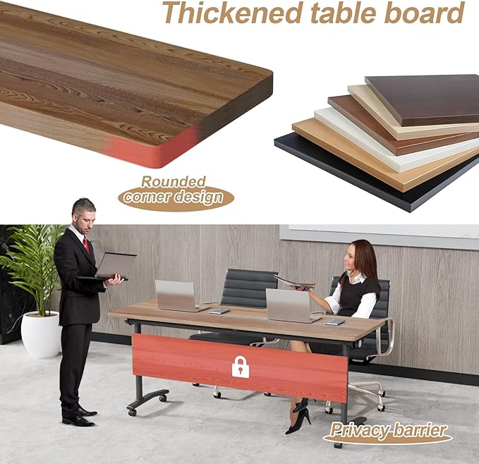 WYMHYZ Conference Table Flip Top Mobile Conference Room Tables,Folding Conference Table with Wheels,Large Meeting Training Seminar Table Saving Space for Office Classroom(6B,61'')