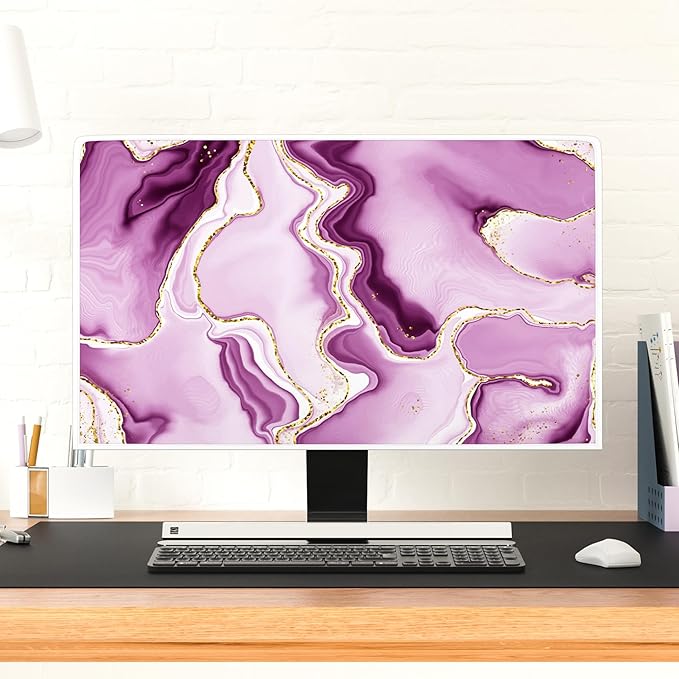 Baocicco Violet Gold Marble Waterproof Weatherproof and Dust-Proof TV Screen Cover 37, 38, 39 Inch for Home Office Creative TV Covers for TVs Screen Anti-Static Dustproof Protective