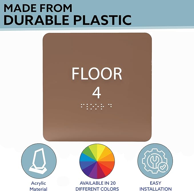 ADA CENTRAL SIGNS - 6" X6" Floor 4 Sign - ADA Compliant Tactile Graphics Grade 2 Braille Text Acrylic Wall Signs - Directional Assistance, Floor Number Safety Sign for Office, school Hospital, Apartment