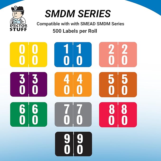 Doctor Stuff - File Folder Labels, Terminal Digit Filing, Consecutive Double Digit Numbers 30-39, Compatible with SMEAD DDS - SMDM Series Chart Stickers, Purple, 1" x 1-1/2", 500/Roll