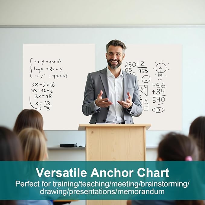 ViVin Super Sticky Easel Pad, 25 x 30 Inches Flip Chart Paper for Teachers, Large Self Stick Easel Paper, Teacher Anchor Chart, 30 Sheets/Pad, 12 Pads/Pack