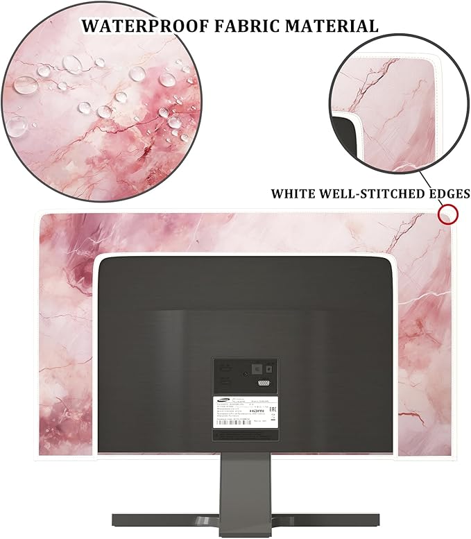 Baocicco Fashion Pink Marble Waterproof Television Cover 37, 38, 39 Inch Full Body Covers for Television Screen Panel Case Computer Sleeve Compatible with PC, Desktop and TV LED LCD OLED