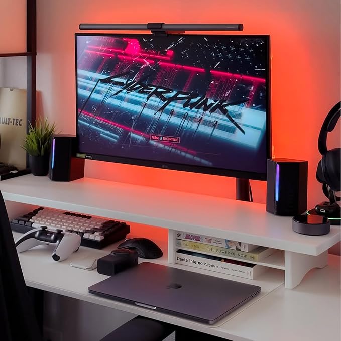 ROCDEER Bamboo Dual Monitor Stand Riser White, 2-Tier Desk Monitor Riser for 2 Monitors, Supports for PC Computer Monitor, Printer, Heavy TV Riser up to 300 lbs, White