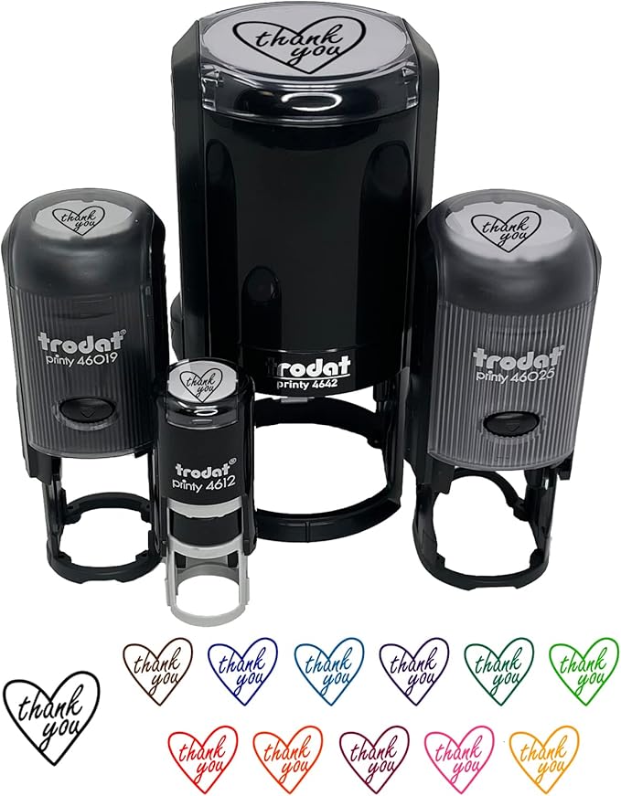 Thank You in Heart Self-Inking Rubber Stamp Ink Stamper for Stamping Crafting Planners - 1/2 Inch Mini - Black Ink